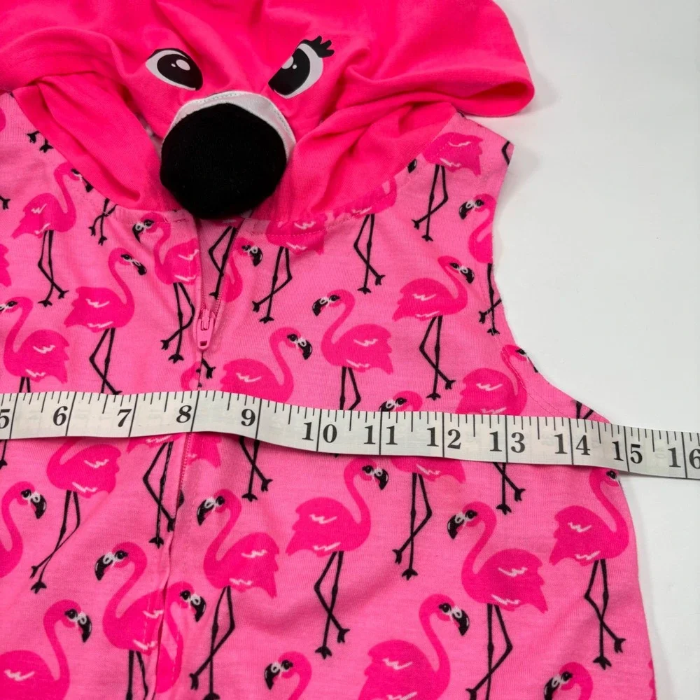 Justice Girls 14/16 Romper Pink Flamingo Hooded Zip Up Sleeveless Animal Novelty